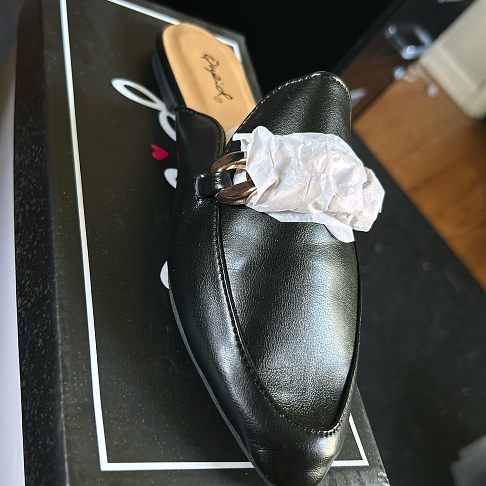 Black large chain leather mules - Qupid